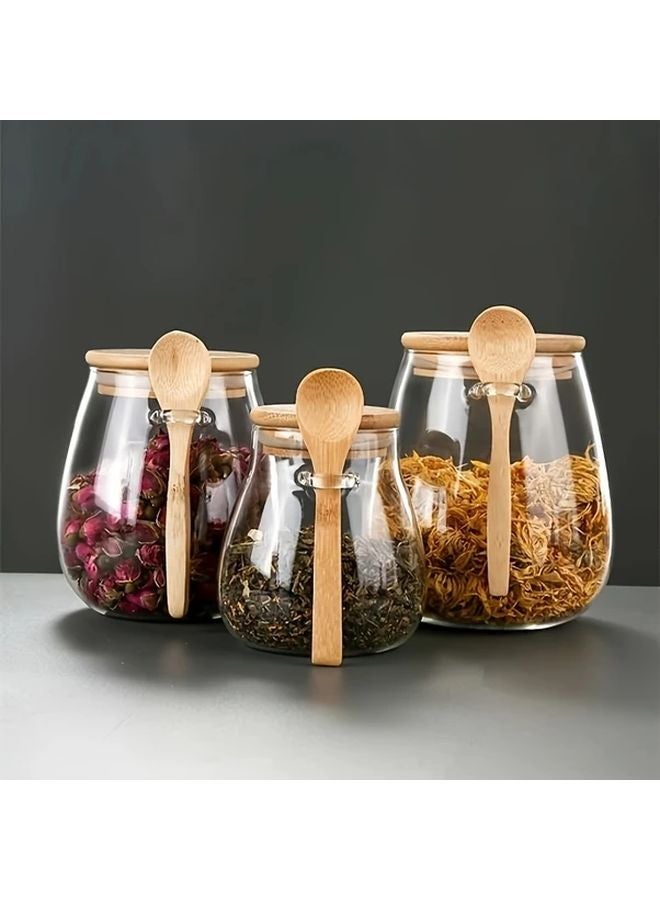 2pcs Airtight Glass Storage Jar With Spoon 11 83oz For Coffee Sugar Tea Salt Spices - Image 5